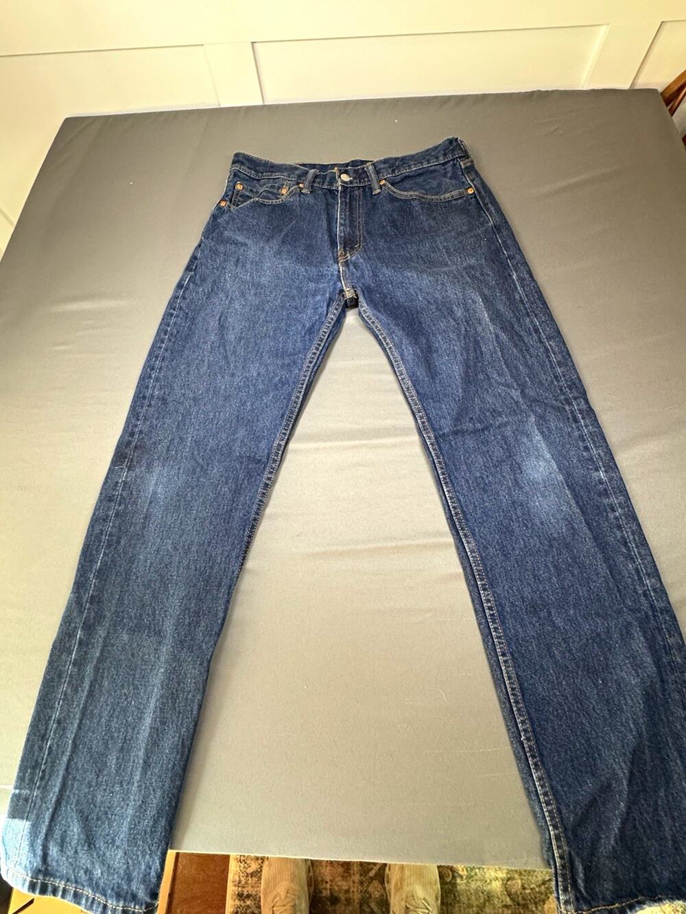 Levi's 505 Regular Fit Straight Leg Dark Wash Blue Cotton Denim Jeans Mens